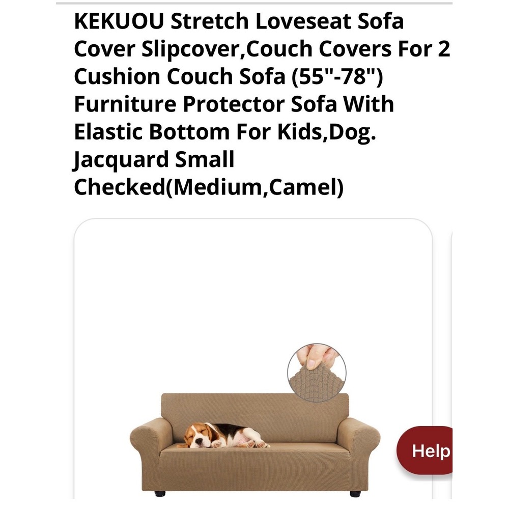 KEKUOU Stretch Loveseat Sofa Cover Camel Jacquard Small Checked Slipcover 55-78"